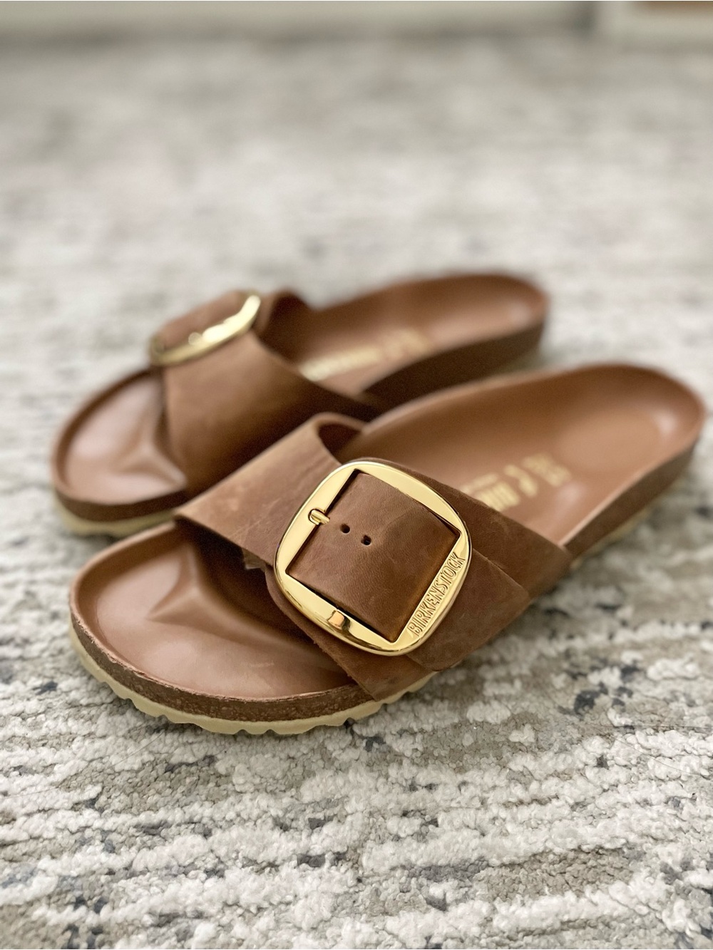 Birkenstock Madrid Big Buckle Cognac Brown Leather 41 Size 10 Gold - Picture 3 of 8